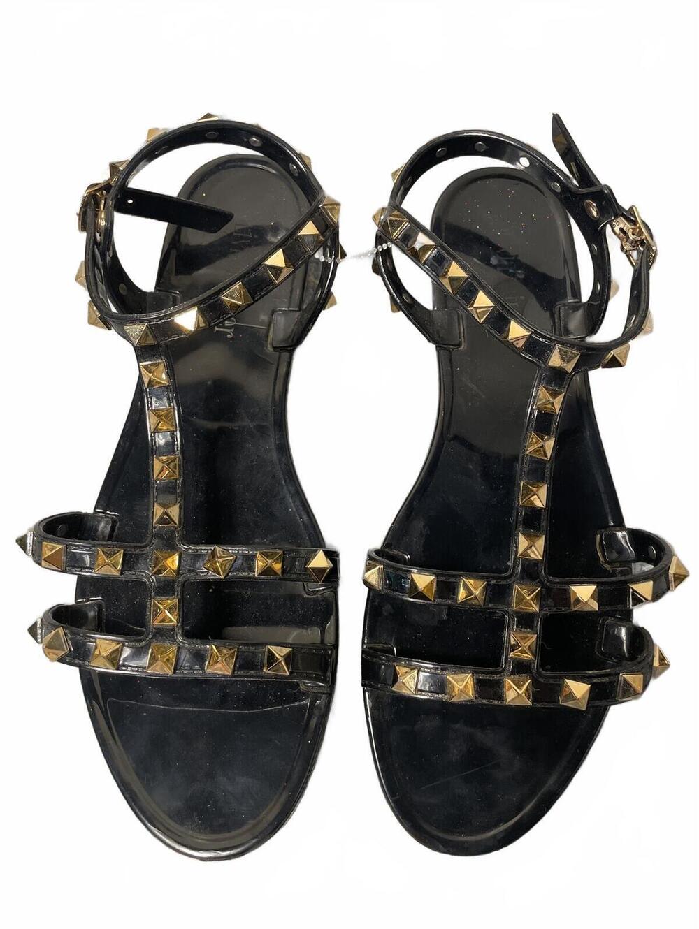 Olivia Miller Black Studded Jelly Sandals Womens 9 EUC Goth
